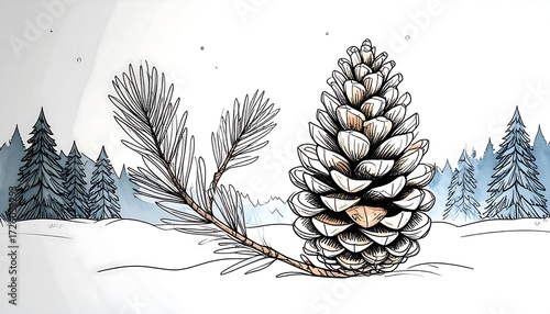Winter pine cone illustration