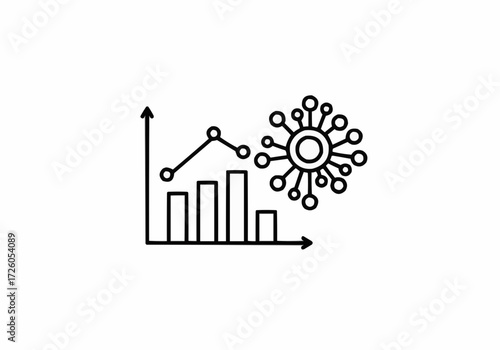 Vector illustration of growing graph with virus icon for global health trends