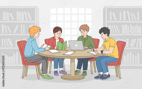 Vector illustration of a teacher and students in a classroom