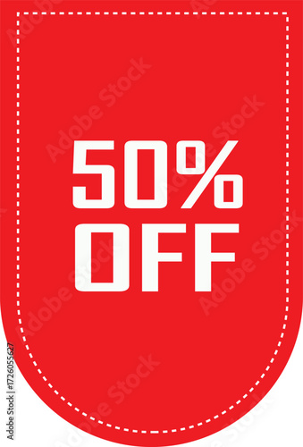 Red 50 Percent Off Sale Tag With Dotted Border discount fifty percent