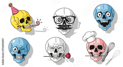 Expressive Skulls – Hats, Mustaches, and Fun Details