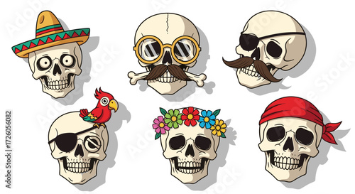  Party Skull Trio – Whimsical Hats and Fun Faces