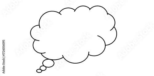 Cloud Thought Bubble Outline Icon – Minimalist Black and White Illustration Isolated on Transparent Background PNG
