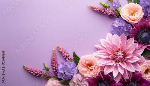 Pink And Purple Floral Arrangement With Copy Space