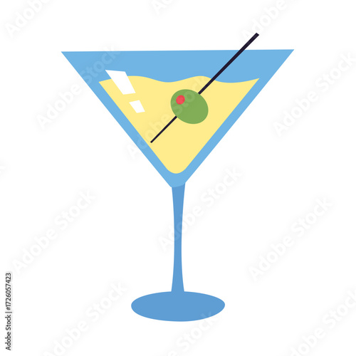 Martini cocktail glass with olive flat illustration isolated vector