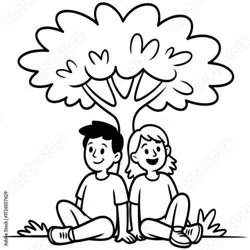 A cheerful cartoon drawing of a loving family with a mother, a son, and a daughter playing happily