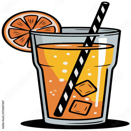 Isolated vector illustration of cold beverages: cola with ice, and an alcoholic cocktail with a lemon slice in a glass