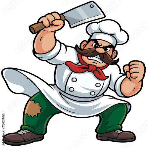 Chef cook character with spoon and fork in the kitchen cartoon illustration vector