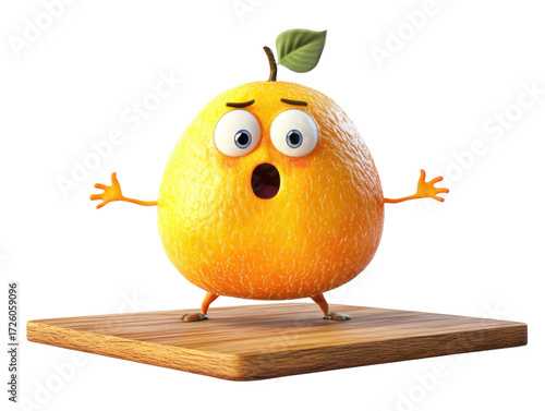 Scared Cartoon Pear on Cutting Board PNG


