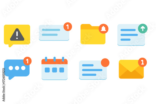 Notification and alert flat icon set. messaging, email, and update designs.