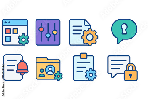 Settings, security and privacy icon set. flat style for web, app ui design