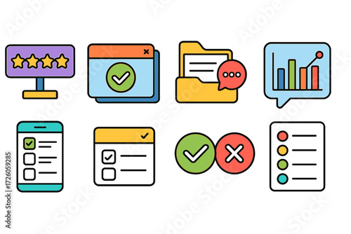 Business productivity flat icon set for digital workflow and project management tools