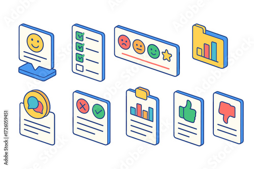 Feedback and communication icon set. 3d vectors for user ratings and reviews
