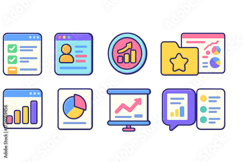 Analytics, business flat icon set. data analysis, chart visualization flat collection
