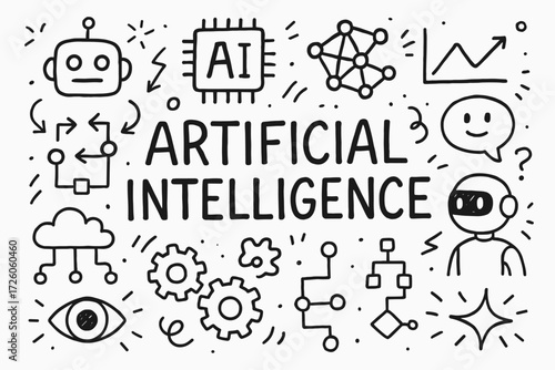Artificial intelligence icon set. ai, robotics drawn outline icon collection