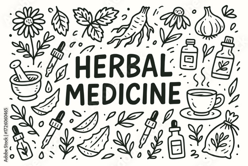 Herbal medicine outline icon set. natural, botanical healing icons collection