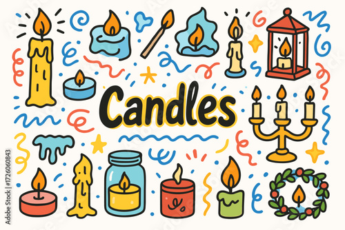 Candles line icon set. decorative, flame, light icons outline collection