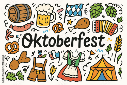 Oktoberfest, bavarian flat icon set. beer, pretzel, sausage celebration icons flat collection