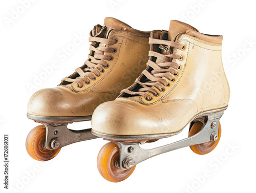 Vintage Brown Leather Roller Skates with Orange Wheels
