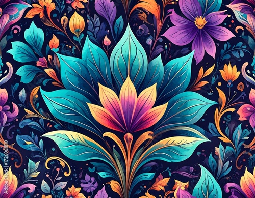 Vibrant floral damask pattern
