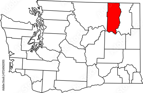 Detailed vector map of Washington State, USA, highlighting Ferry County. Ideal for data visualization and forestry or mining reports.

