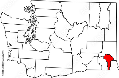 Detailed vector map of Washington State, USA, highlighting Garfield County. Ideal for data visualization and rural demographic reports.

