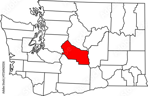 Detailed vector map of Washington State, USA, highlighting Kittitas County. Ideal for data visualization and Central Washington demographic reports.

