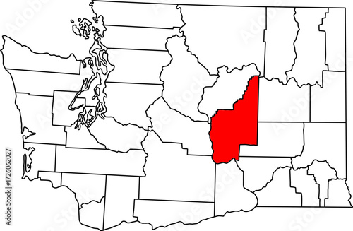 Detailed vector map of Washington State, USA, highlighting Grant County. Ideal for data visualization and agricultural or energy reports.

