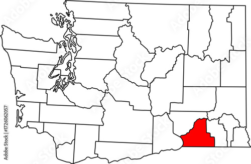 Detailed vector map of Washington State, USA, highlighting Walla Walla County. Ideal for data visualization and agriculture or wine industry reports.


