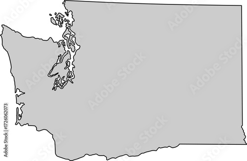 Solid grey, minimalist silhouette map of Washington State, USA, without internal county borders. Perfect for clean, modern designs.

