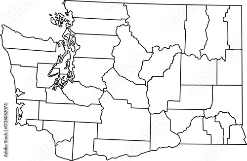 Detailed vector map of Washington State, USA, showing all internal county borders. Ideal for demographic studies and regional planning.

