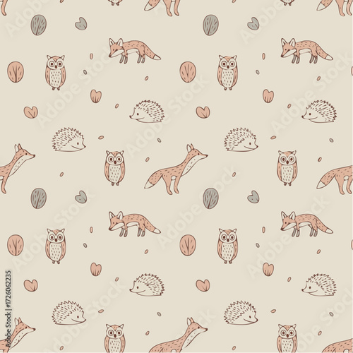 rustic woodland animal wallpaper repeat on warm ivory texture evokes vintage charm for nursery and home decor
