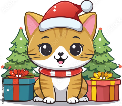 christmas cat with gift box