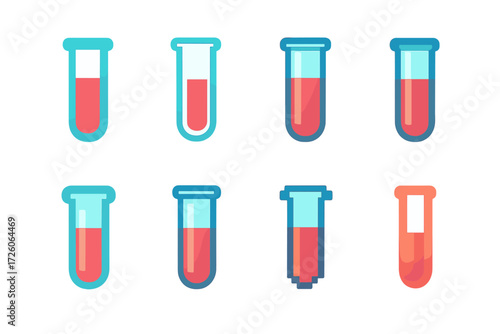 Vibrant Test Tube Icons. Test Tube Styles in modern flat vector : flat test tube icon, outline test tube icon, bold test tube icon, gradient test tube