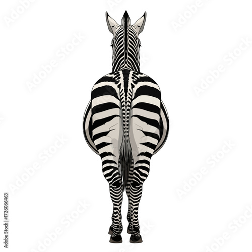 Vector Illustration of Zebra Hindquarters Standing Isolated on White Background

