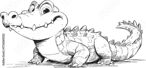 Crocodile sketch hand drawn cartoon style with playful expression — stock vector