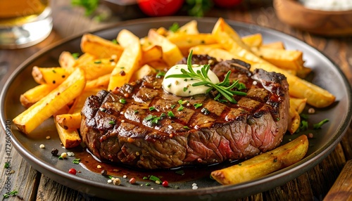Grilled steak with french fries
