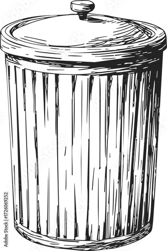 Trash can sketch hand drawn style with lid isolated on white — stock vector