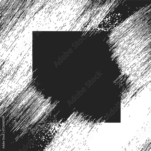 Black square sketch hand drawn with abstract grunge textured brush strokes — stock vector