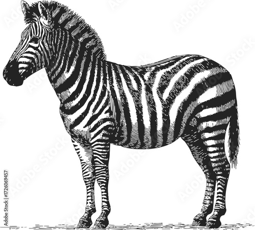 Zebra sketch hand drawn detailed black and white animal side view — stock vector