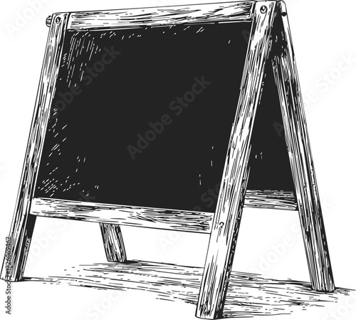 Chalkboard sign sketch, hand drawn sandwich board with wooden frame — stock vector