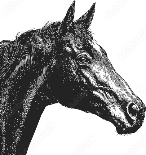 Horse head sketch, hand drawn vector, realistic detailed animal portrait — stock vector