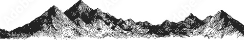Mountains sketch hand drawn rugged peaks and ridges landscape — stock vector