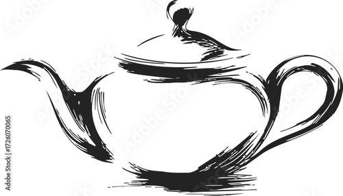 Teapot sketch hand drawn black brush strokes minimalist line art — stock vector