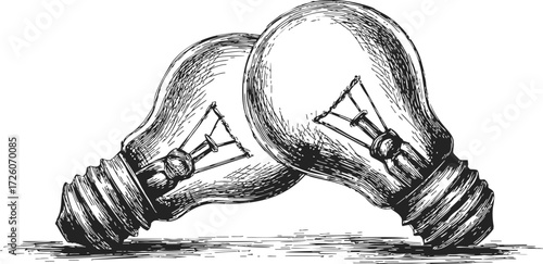 Light bulbs sketch hand drawn illustration with two overlapping incandescent lamps — stock vector