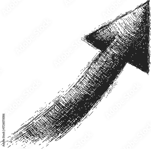 Upward arrow sketch hand drawn rough textured symbol — stock vector