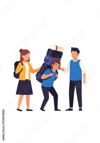 Flat Vector Illustration of Burdened Person With Supportive Friends