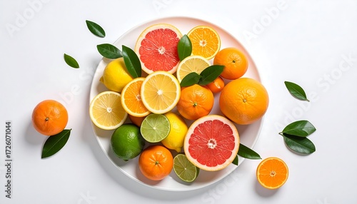 Colorful citrus assortment on a white plate