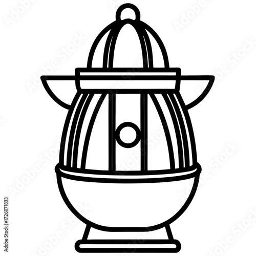 Stylized silhouette of a vintage citrus juicer with a ribbed body isolated on white background