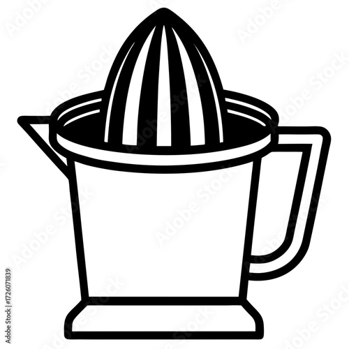 Black and white silhouette of a manual citrus juicer with a pitcher base isolated on white background